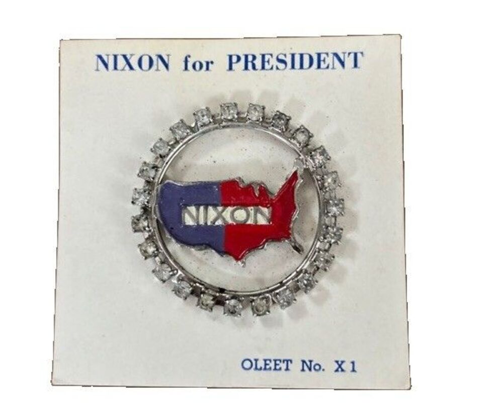 Nixon For President Vintage NOS Brooch Pin Rhinestone USA